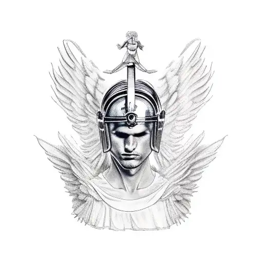 Angel With Roman Helmet Full Body