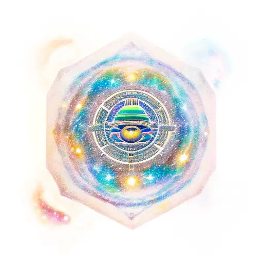 A Cosmic Deity Overseeing A Galaxy Filled With Dollar Signs And Ancient Egyptian Symbols