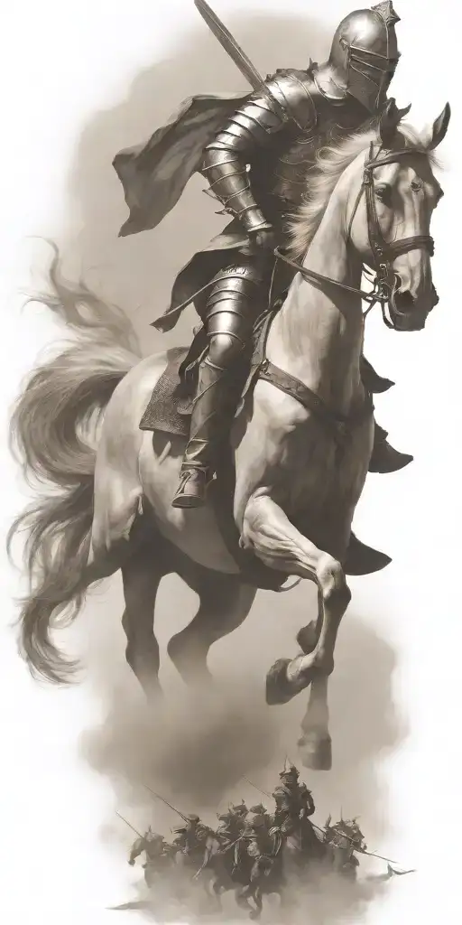 Knight Riding A Horse With Demons Chasing Them Behind