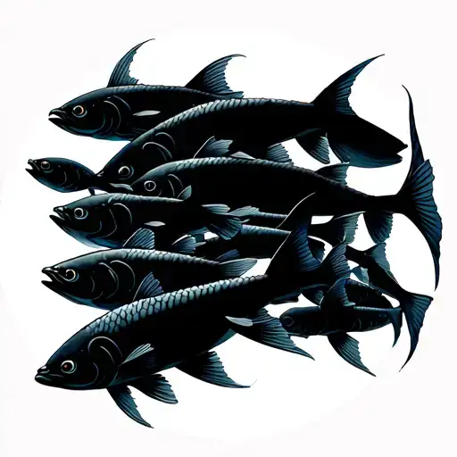 A Traditional Tattoo Of A School Of Fish Swimming In A Circular Pattern