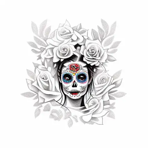 Day Of The Dead Virgo Woman With Dead Branches Background