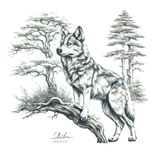 Baby Wolf And Wisdom Tree