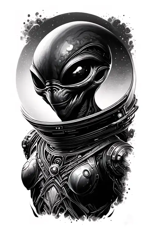 Space With Alien Black And White