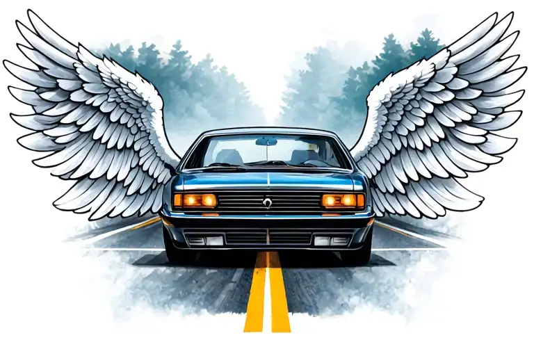 Angel Wings With A Road Through In The Middle To Recall The Car