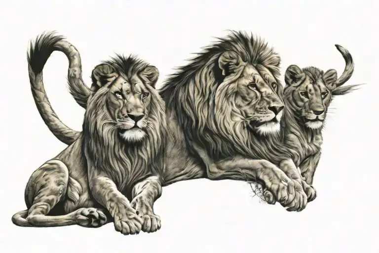A Lion Family Sitting
