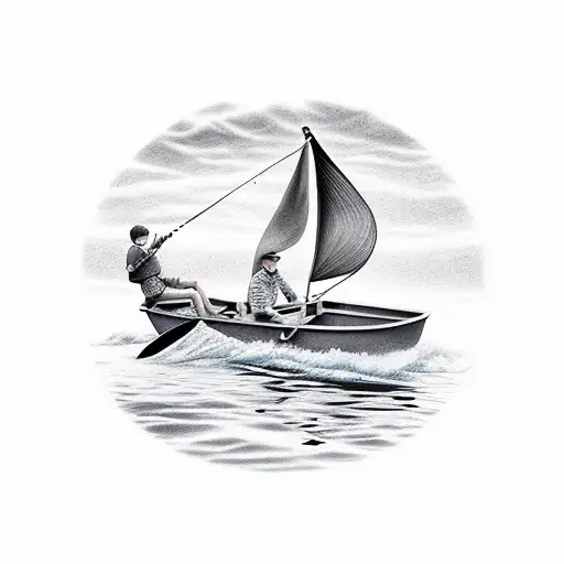 Father And Son Fishing On Boat