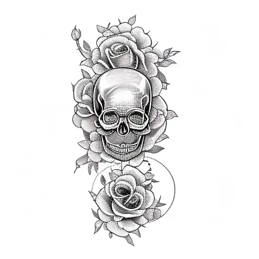 A Skull With Roses And A Clock