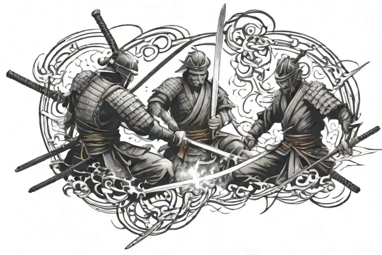 Samurai Clashing Swords Creating Sparks Forming