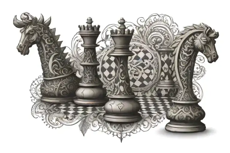 A Tattoo Of A Chess Piece Made Up Of Intricate Patterns Inspired By Bosnia's Cultural Heritage