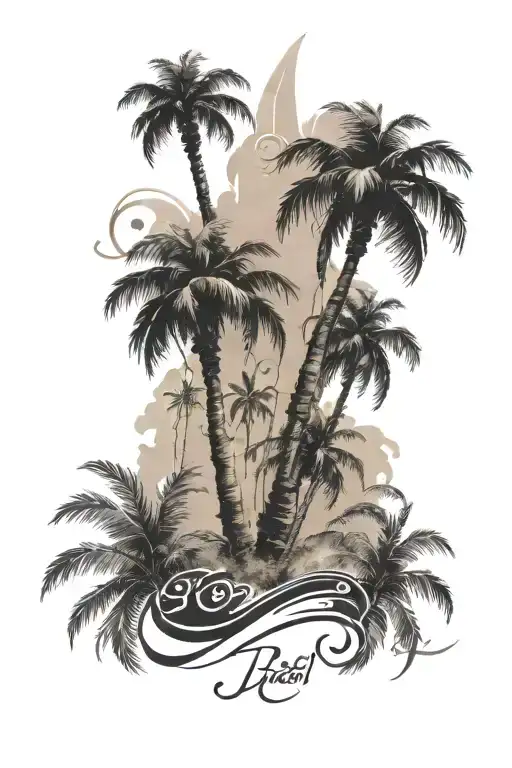 Palm Trees And Arabic Calligraphy