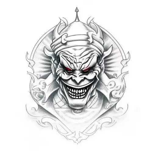 Evil Jester Face Smiling Wearing Jester Hat