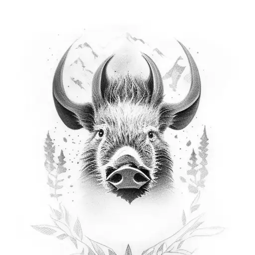 Wild Boar With Forrest In The Background