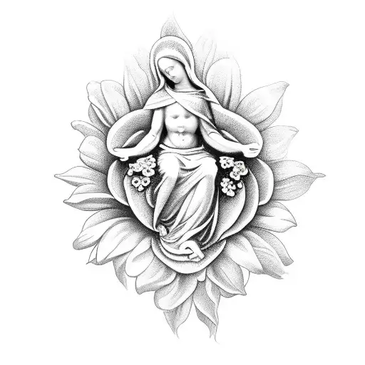 Holy Mary With Flowers And Cherubs