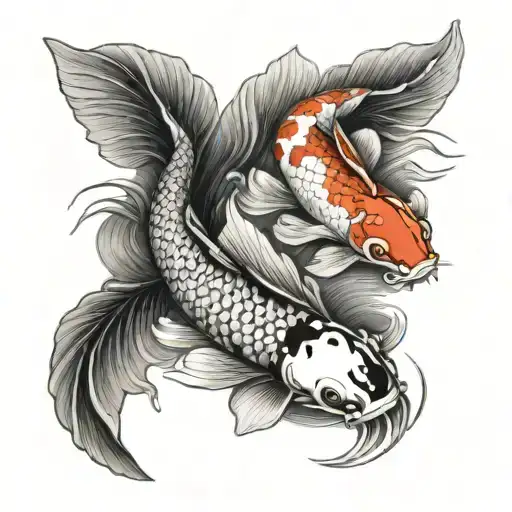 Realistic Koi Fish Swimming In A Traditional Japanese Pond