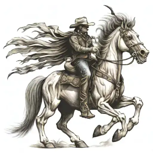 Cowboy Riding A Skeleton Horse