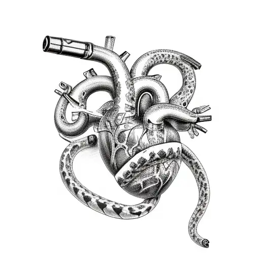 Anatomical Heart With Snake And Dagger