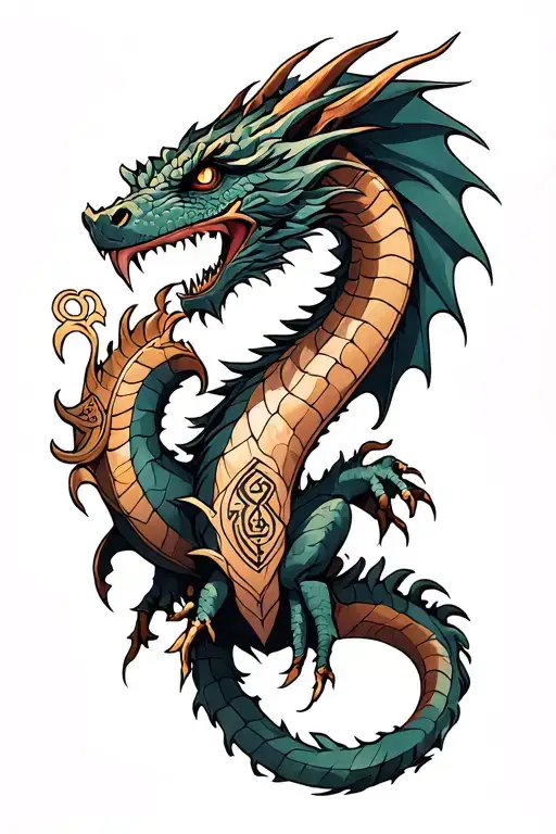 A Fierce Dragon Intertwined With Norse Runes Representing Strength And Power Tattoo Idea