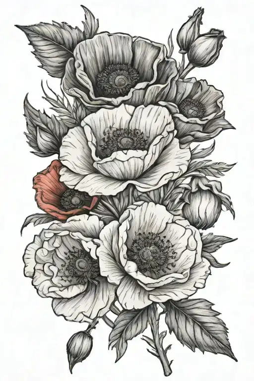 Red Poppy Bouquet With Birth Date