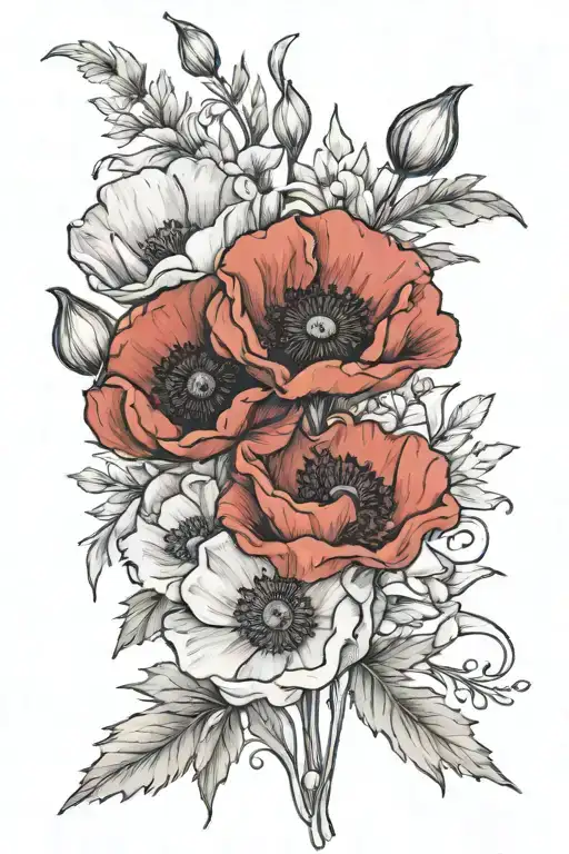 Red Poppy Bouquet With Birth Date