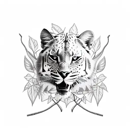 Safari Big Cat Black And White Sleeve Vines Leafs