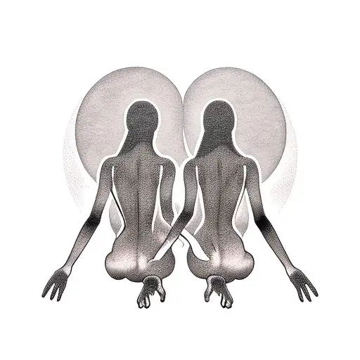 Silhouette Of Seated Womans Back With Crecent Moon In Background