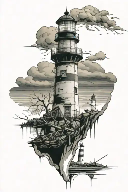 Wrecked Old Lighthouse Standing Tall