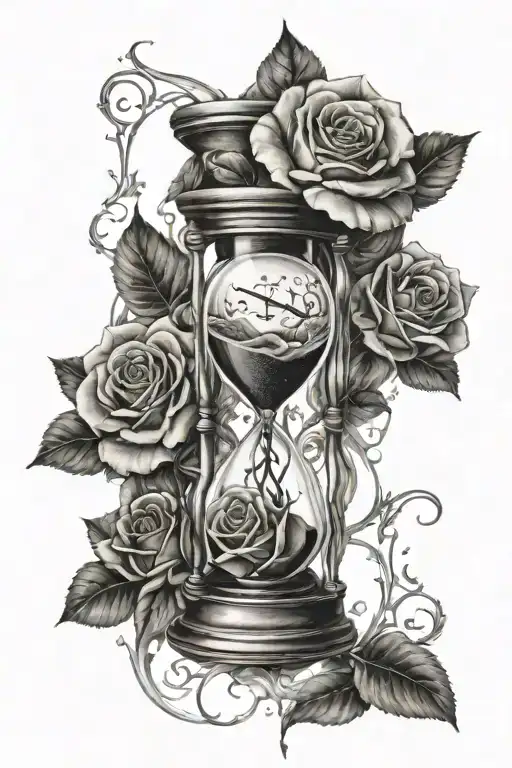 Hour Glass Broken With Roses