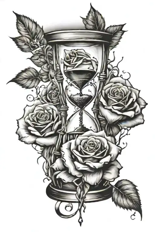 Hour Glass Broken With Roses