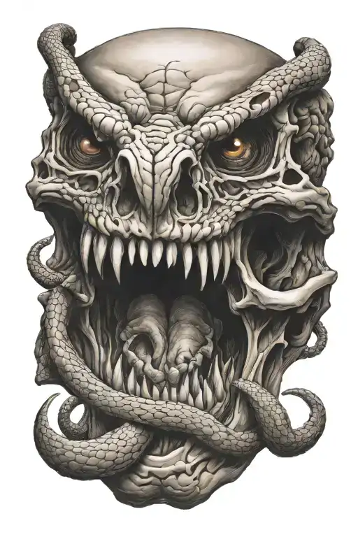 Snake Crawling Out Of Skull Mouth