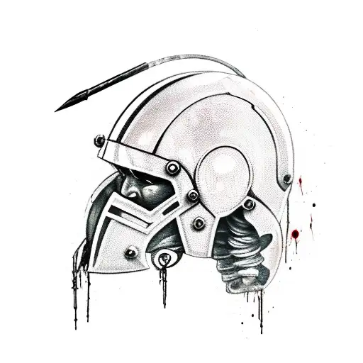 Broken And Bloody Spartan Helmet With Ultra Realistic Spartan Spear And Shield