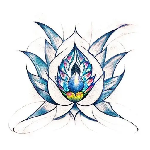 Lotus With Peacock Feathers And Music Notes