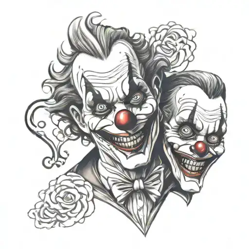 Smile Now Cry Later Joker Clown Masks Black And Grey Tattoo Design 2 Masks