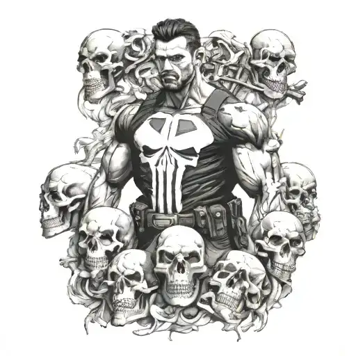 Marvel Punisher Standing On Skulls Surrounded