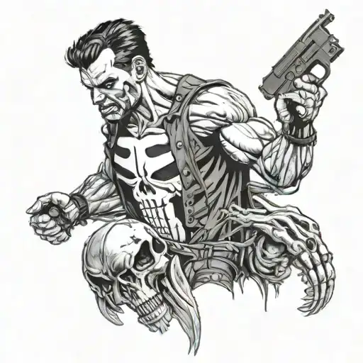 Marvel Punisher Standing On Skulls With Gunns In Hand