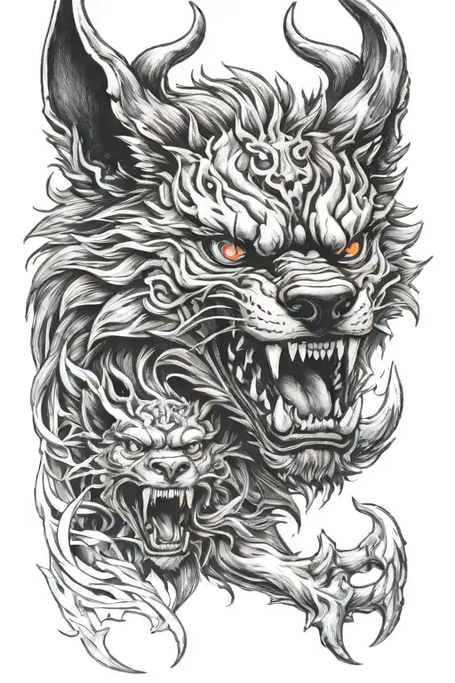 Fenrir With Japaneese Demon Above Him