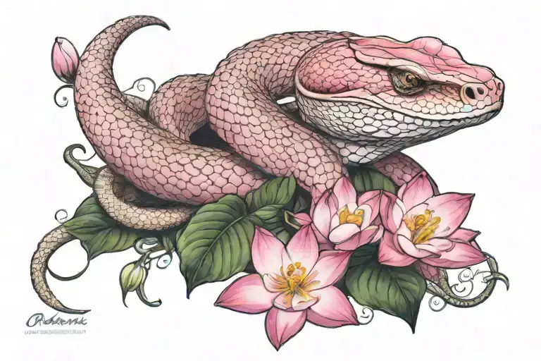 Pink Viper With Lotus Flower Surrounding It