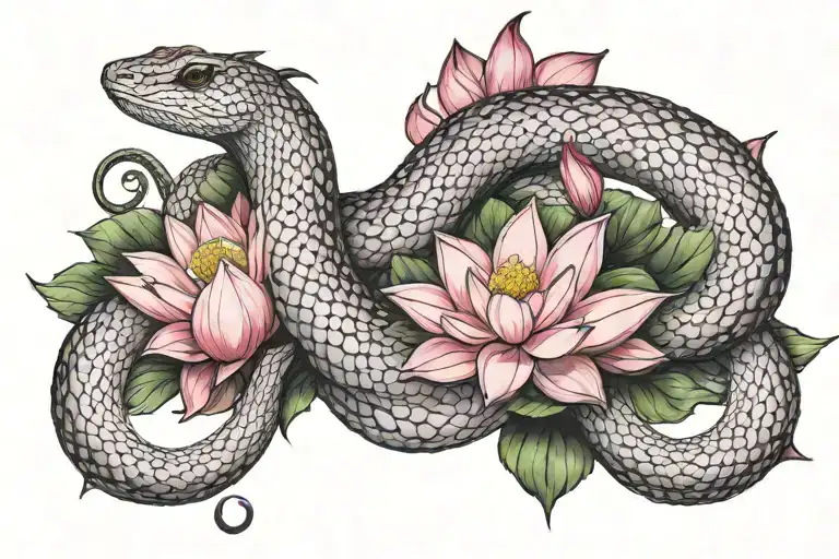 Pink Viper With Lotus Flower Surrounding It