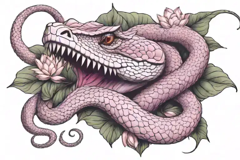 Pink Viper With Lotus Flower Surrounding It