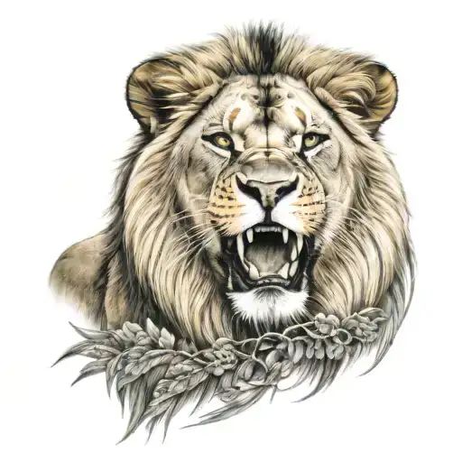 Lion Roaring Coloured Eyes Safari Scene