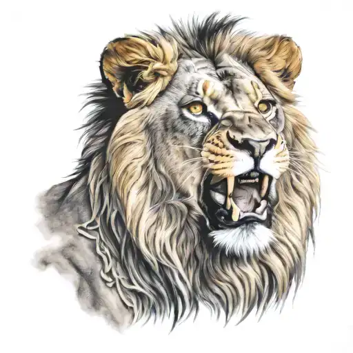 Lion Roaring Coloured Eyes Safari Scene