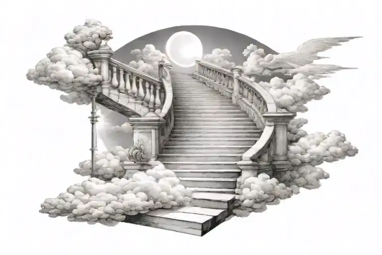 Heaven Staircase With Clouds And Sun With Beams Of Light