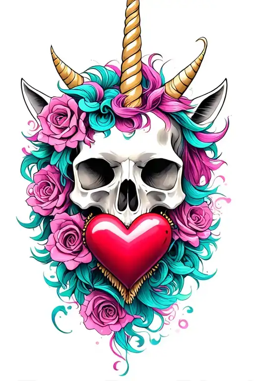 Unicorn Skull With Heart In Its Mouth