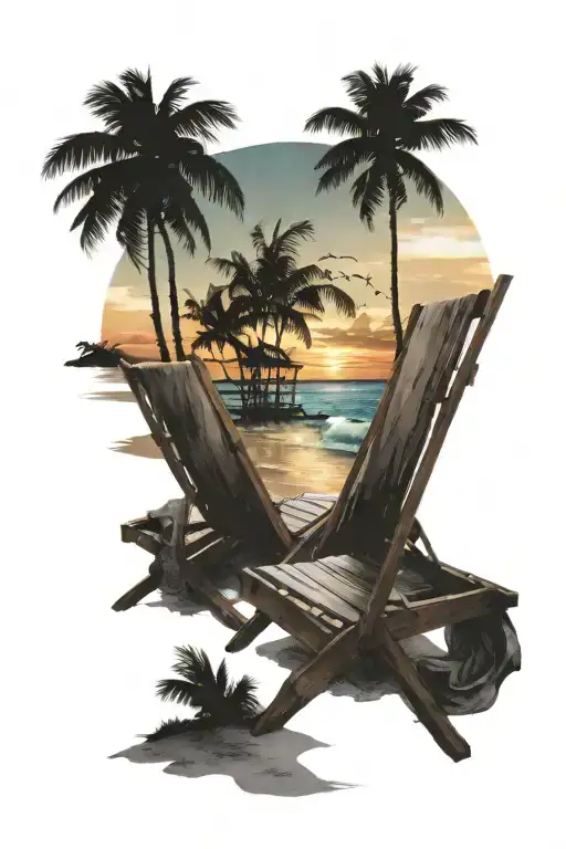 Two Andronik Chairs Next To Each Other On The Beach Facing Sunset