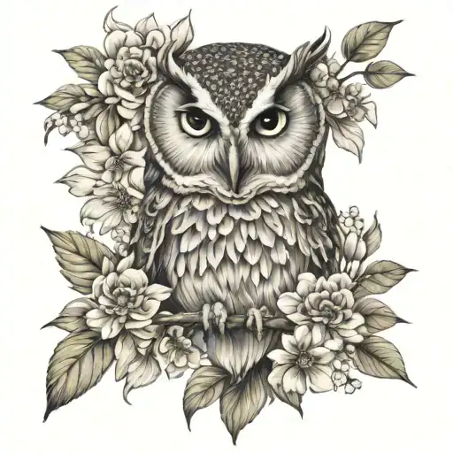 Owl With Flowers Surrounding