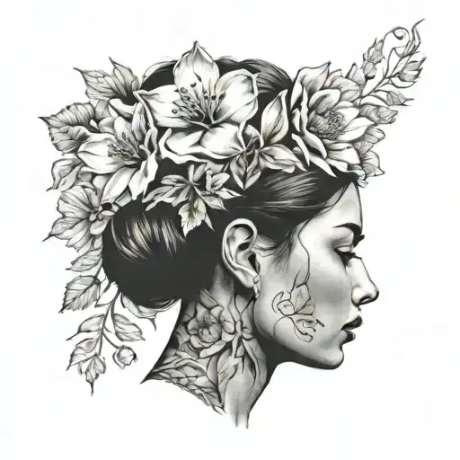 Female Floral Lady Head Profile