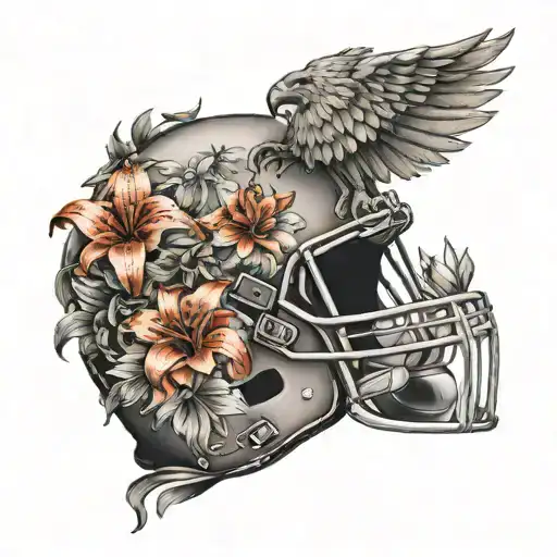 Lily Flower Football Helmet Dove Flying Lion