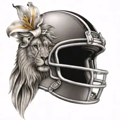 Lily Flower Football Helmet Dove Resting On Lion Head