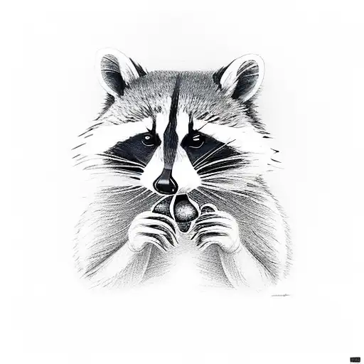 Raccoon Eating In The Woods Black And White