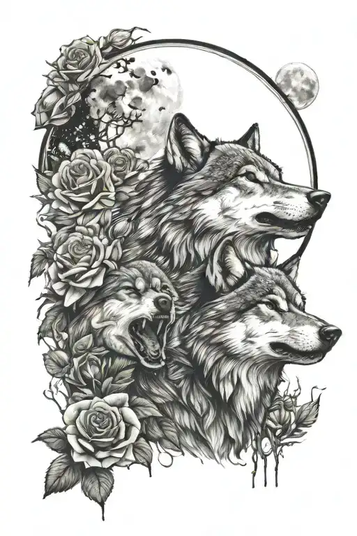 Roses And Wolf Howling At The Moon