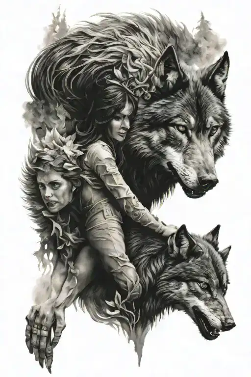 Black Wolf Protecting Woman